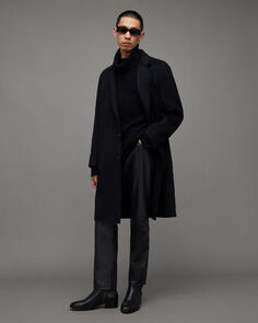 Пальто оверсайз из смесовой шерсти Stano AllSaints, черный