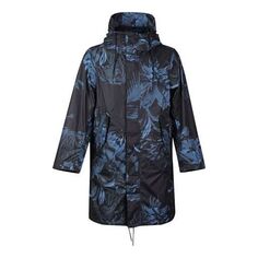 Куртка Nike Nsw Parka Aop Woven Printing mid-length hooded Jacket Blue Black Blueblack, черный