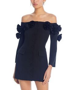 Мини-платье с открытыми плечами и розочкой Lucy Paris, цвет Black