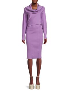 Платье-свитер миди с хомутом и воротником-стойкой Donna Karan, цвет Purple Opal Dkny