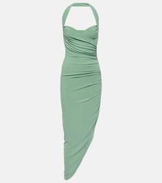 Платье миди асимметричного кроя cayla с воротником-халтером Norma Kamali, зеленый