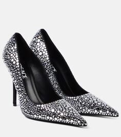 Кожаные туфли с кристаллами Versace, черный