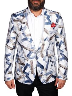 Тонкий современный спортивный пиджак с абстрактным принтом Elie Balleh, цвет White Multi