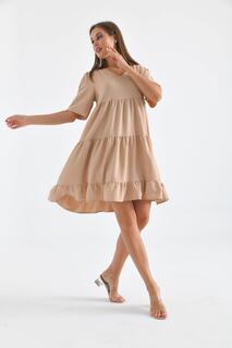 Женское многослойное платье Airobin с v-образным вырезом VOLT CLOTHİNG, бежевый