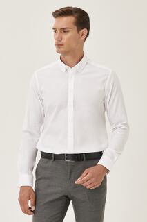 Мужская белая рубашка приталенного кроя с воротником на пуговицах из 100% хлопка без железа AC&amp;Co Altinyildiz Classics, белый