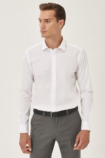 Мужская белая хлопковая рубашка приталенного кроя с классическим воротником, которую легко гладить AC&amp;Co Altinyildiz Classics, белый