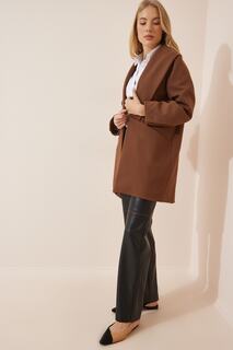 Женская коричневая куртка с шалевым воротником и прошитым пальто Happiness İstanbul, коричневый