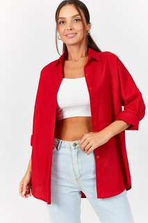 Женская красная длинная базовая рубашка оверсайз armonika, красный