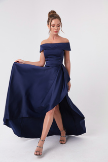 Женское темно-синее атласное вечернее платье с вырезом лодочкой и выпускное платье Lafaba, темно-синий