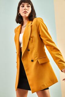 Женская куртка из атласа с круглыми пуговицами Bianco Lucci, желтый