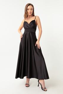 Женское черное атласное вечернее платье миди с веревочным ремнем и поясом на талии и выпускное платье Lafaba, черный