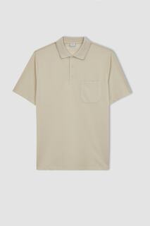 Хлопковая футболка-поло стандартного кроя с воротником поло DeFacto, бежевый