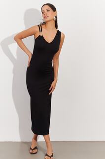 Женское черное платье-миди с v-образным вырезом и аксессуарами Cool &amp; Sexy, черный