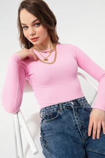 Женская укороченная блузка с длинными рукавами в рубчик розового цвета Lafaba, розовый