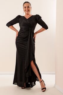 Платье больших размеров с блестками и воланами спереди, черное By Saygı, черный