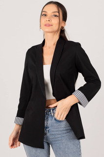 Женская черная куртка на одной пуговице в полоску с внутренним рукавом armonika, черный