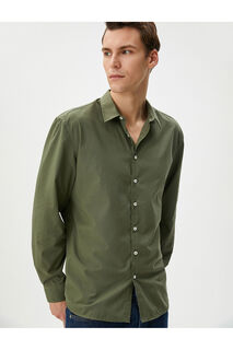 Классическая рубашка Slim Fit с длинным рукавом на пуговицах Koton, хаки