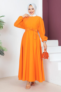 Платье с поясом на талии TSD230611 Оранжевое Tesettür Dünyası, оранжевый