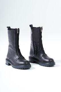 Женские ботинки из натуральной кожи с застежкой-молнией спереди и зубчатой подошвой, зимние CZ London, черный