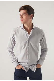 Приталенная серая рубашка с итальянским воротником D&apos;S Damat, серый
