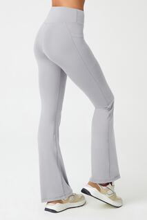Женские серые гладкие расклешенные колготки с высокой талией и двойными карманами Bootcut LOS OJOS, серый