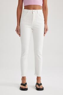 Джинсовые брюки прямого кроя Mary Vintage с высокой талией и вырезом длиной до щиколотки DeFacto, белый