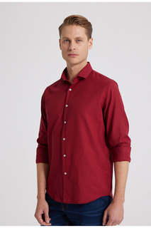 Рубашка добби узкого кроя бордово-красного цвета D&apos;S Damat, бордовый