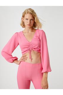 Укороченная блузка со сборками и длинными рукавами Koton, розовый