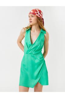Мини-платье с V-образным вырезом, без рукавов, с драпировкой, подробно Koton, зеленый