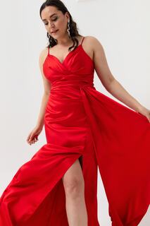 Женское красное длинное атласное вечернее платье больших размеров и выпускное платье больших размеров Lafaba, красный