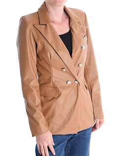 Двубортный пиджак из искусственной кожи на подкладке, светло-коричневый NO Brand