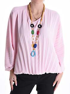 Плиссированная блузка с колье и v-образным вырезом, розовый NO Brand