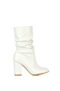 Ботинки &apos;Belle&apos; со сборками на высоком блочном каблуке до середины икры XY London, белый