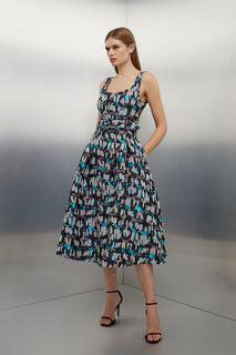 Жаккардовое платье-миди с поясом Karen Millen, мультиколор
