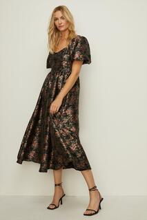 Жаккардовое платье-миди-бюстье с цветочным принтом Oasis, черный