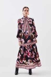 Миниатюрное тканое платье макси с цветочным принтом Karen Millen, мультиколор