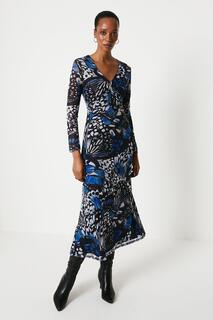 Платье из перекрученной сетки с принтом бабочки Debenhams, синий