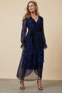 Миниатюрное шелковое платье миди с запахом Wallis, синий