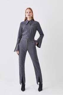 Узкие брюки премиум-класса из шерстяной фланели с разрезами на манжетах Karen Millen, серый