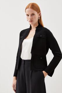 Компактная куртка из смесовой шерсти с вязаными рукавами Karen Millen, черный