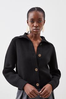 Компактная куртка из смесовой шерсти с контрастными вязаными рукавами Karen Millen, черный