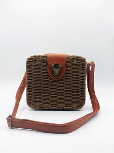 Плетеная соломенная сумка через плечо с застежкой из искусственной кожи SVNX, коричневый