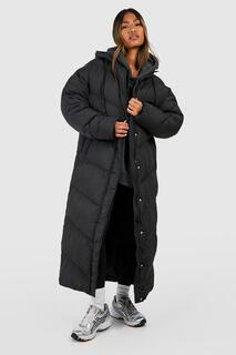 Стеганое одеяло с капюшоном Maxi Puffer boohoo, черный