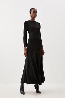 Прозрачное трикотажное платье макси со вставками из смесовой вискозы Tall Karen Millen, черный