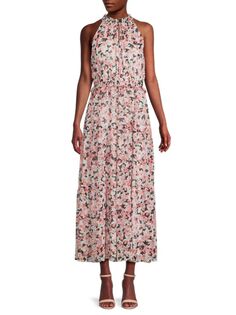 Многоярусное шифоновое платье макси с цветочным принтом Karl Lagerfeld Paris, цвет Coral Quartz