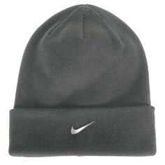 Вязаная шапка-бини с эффектом металлик и галочкой на манжетах Nike, серый