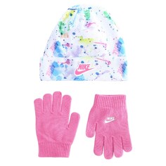 Детская шапка-бини с манжетами с принтом и комплект перчаток Nike, белый