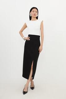 Компактная эластичная юбка-карандаш миди с боковым разрезом Karen Millen, черный