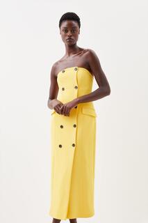 Компактное двубортное платье миди эластичного силуэта бандо Karen Millen, желтый