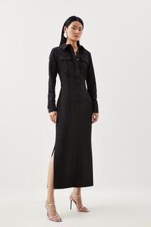 Компактное миди-платье-рубашка из эластичной ткани на заказ Karen Millen, черный
